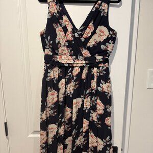 Navy Blue Floral Maxi Dress - Size L